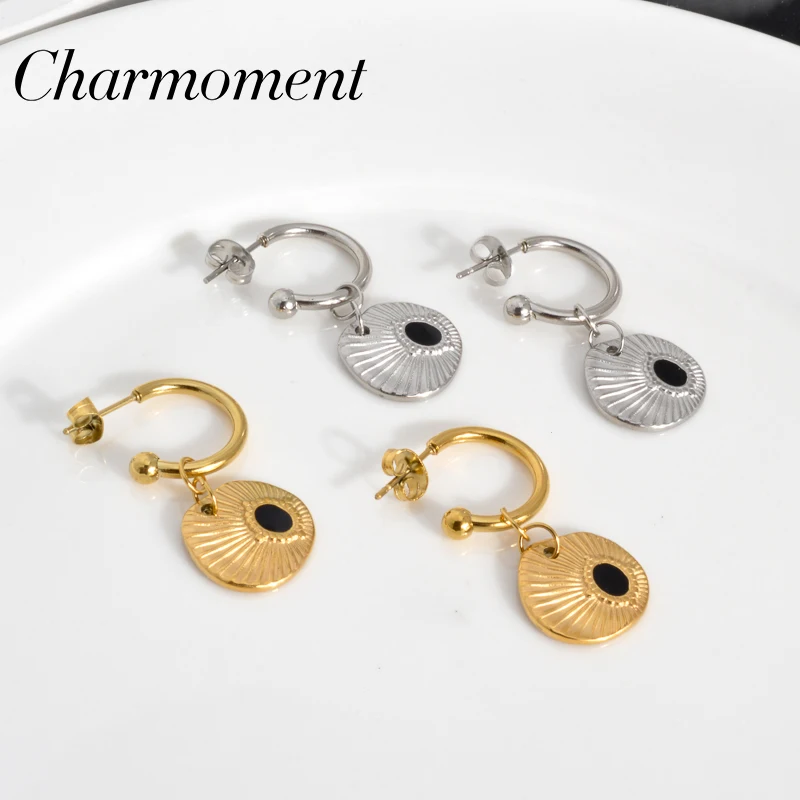 CHARMOMENT Beauty Jewelry Hanging Gold Silver Color Pendant Earings for Womens Stainless Steel Hoop Evil Eye Dangle Jewelery