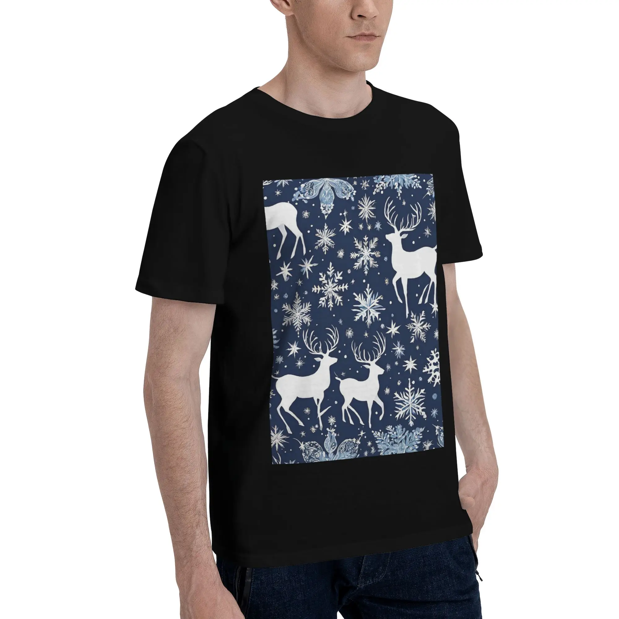 

Рождество. Сине-белая мужская футболка .8, футболки больших размеров, мужские хлопковые футболки с круглым вырезом, короткие летние мужские футболки