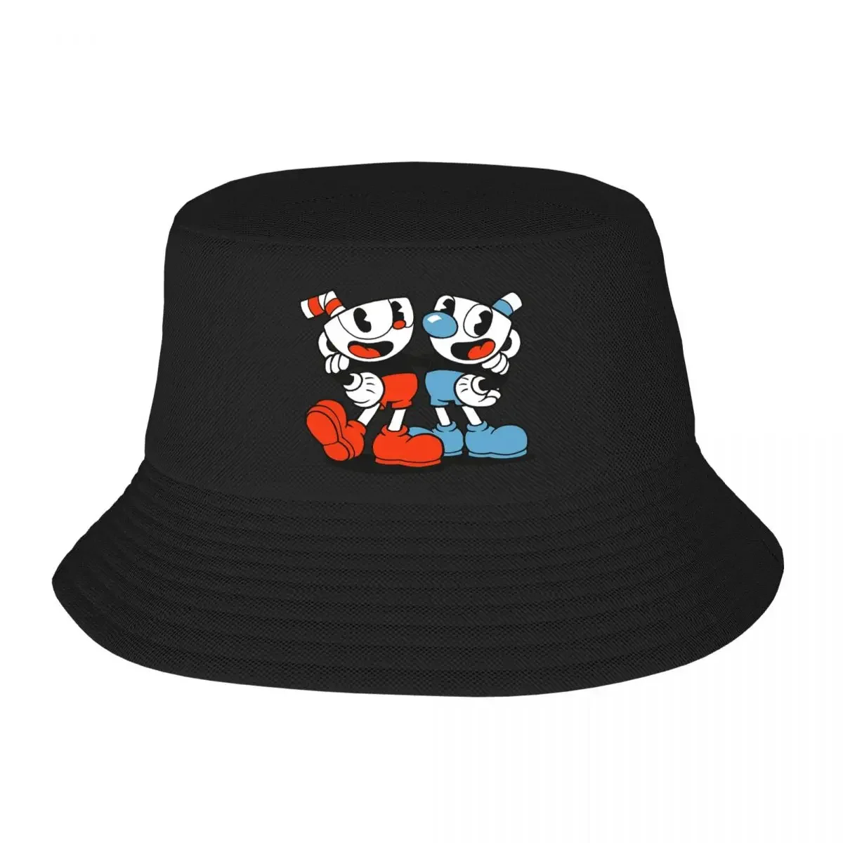 Custom Hot Game Cartoon Cuphead Mugman Beach Bucket Hat Men Women Unisex Summer Fisherman Cap