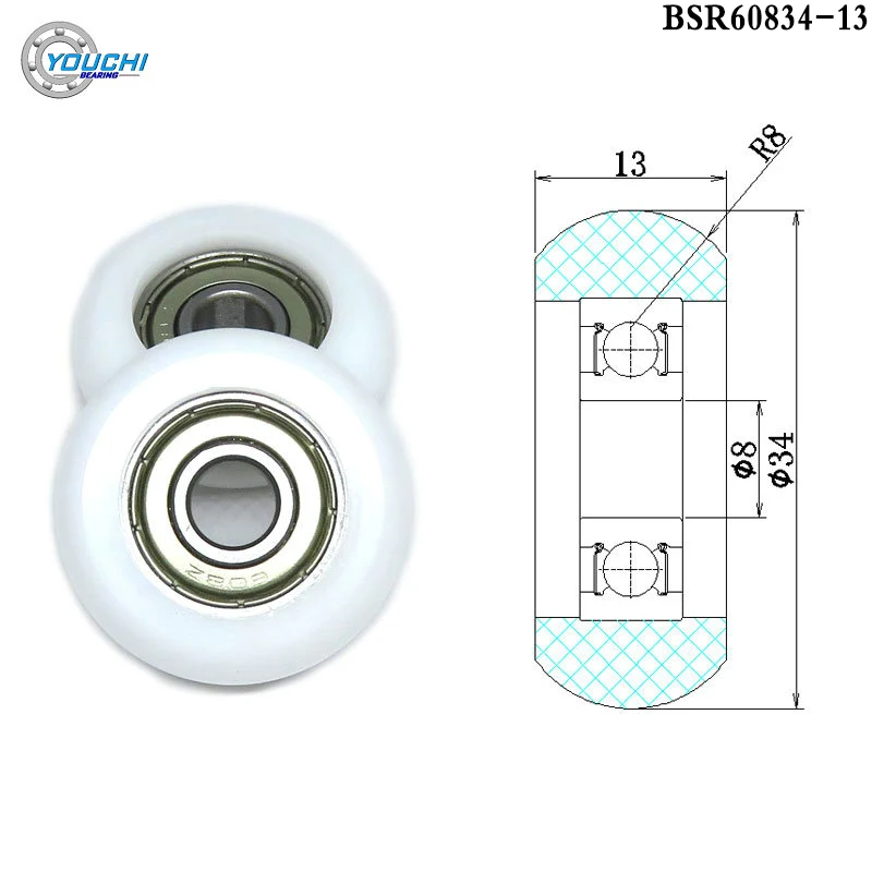 4pcs OD 34mm Rowing Machine Wheel BSR60834-13 POM Rower Seat Roller 8x34x13mm Plastic Coated Bearing