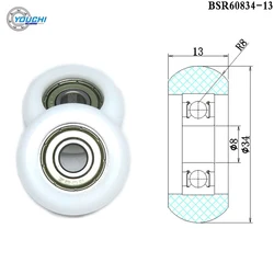 4pcs OD 34mm Rowing Machine Wheel BSR60834-13 POM Rower Seat Roller 8x34x13mm Plastic Coated Bearing