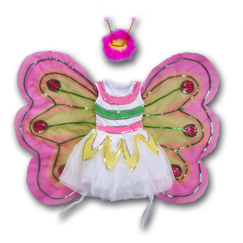 Anime Butterfly Dance Trajes para Meninas, Cosplay Verde, Jardim de Infância, Roupas Performance, Vestido Festival, Kids Dance Wear