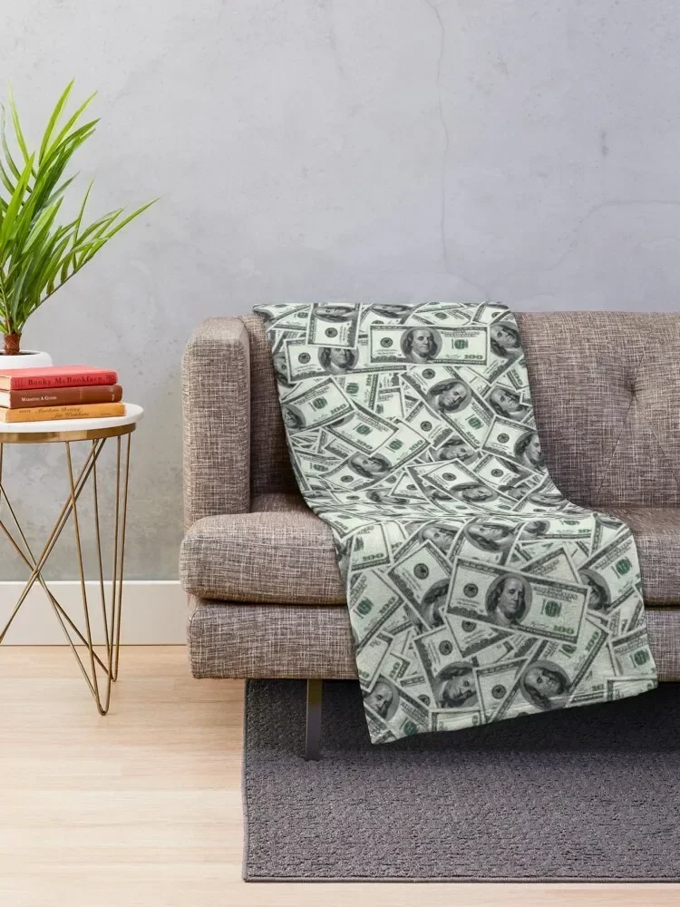 Giant money background 100 dollar bills Throw Blanket Cute Soft Furrys halloween Blankets