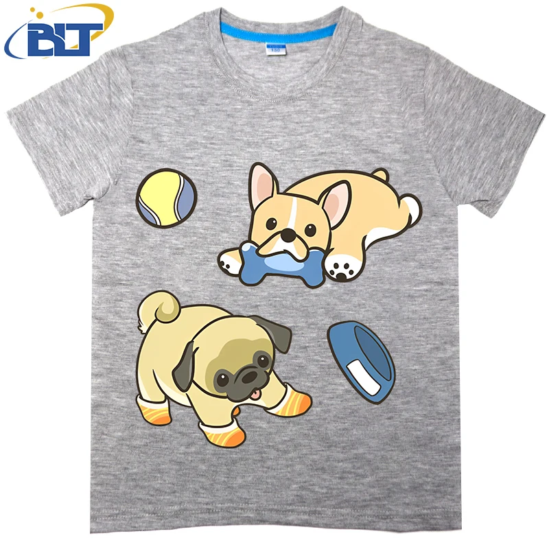 Mopshond En Frenchie Bedrukt Kinder T-Shirt, Zomer Katoenen Casual Top Met Korte Mouwen, Geschikt Voor Zowel Jongens Als Meisjes