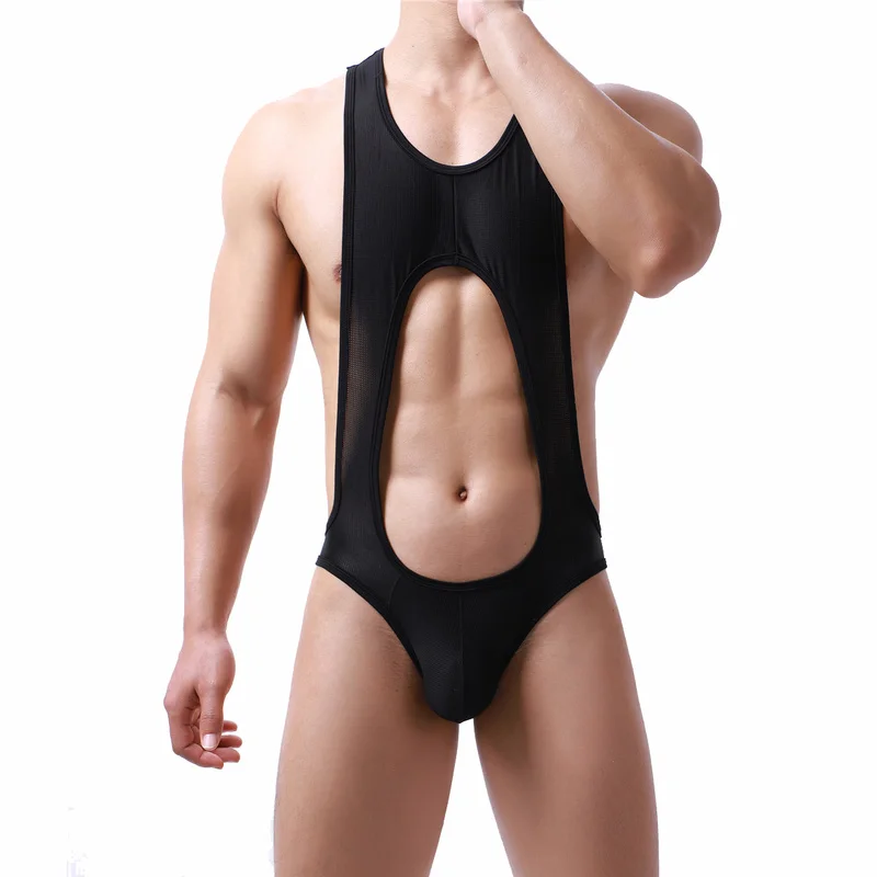 Open Butt Stretch Leotard Sexy Mens Undershirts Gay Jockstrap Jumpsuit Wrestling Singlet One-piece Bodysuit Sexy Men Underwear