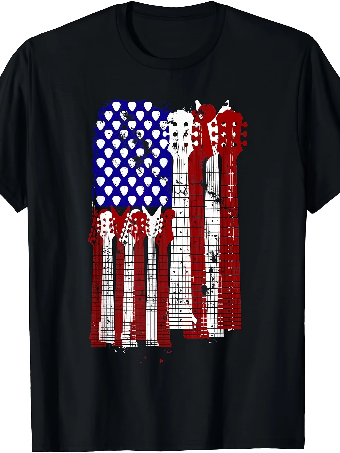 American Flag Guitar T-Shirt Patriotic USA Music Lover Vintage Retro Musical Instrument Graphic Tee for Men And Unisex Retro Casual Crew Neck Printed T-Shirt
