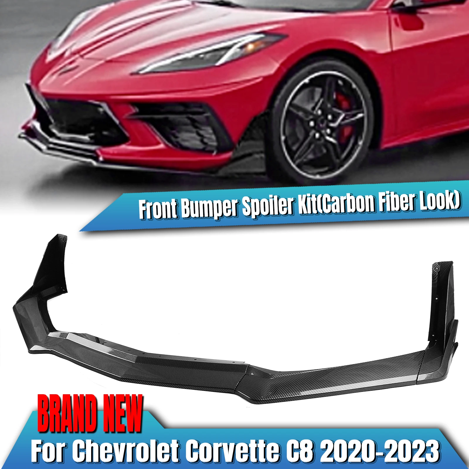 Front Bumper Spoiler Lip Lower Guard Plate Blade Splitter For Chevrolet Corvette C8 Z51 STG Stingray 2020-2024