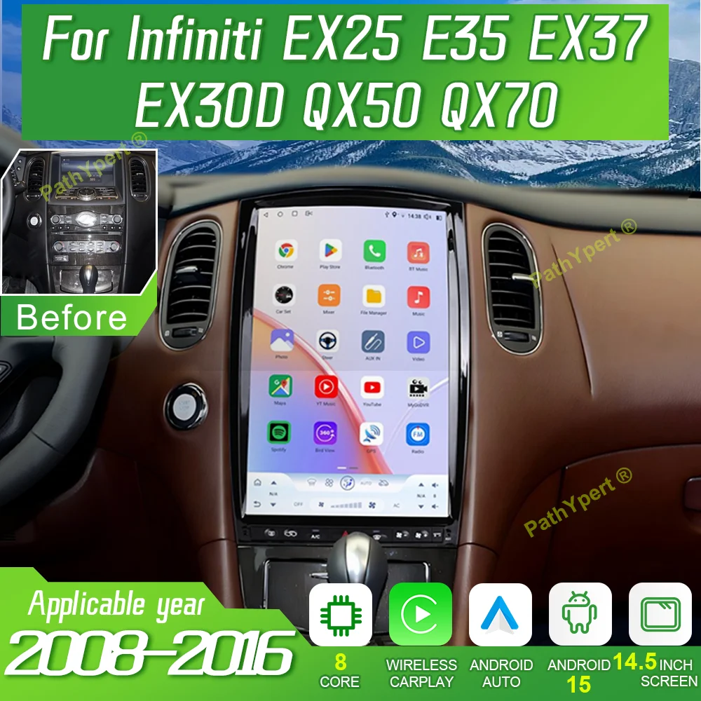 

Qualcomm 6125 Chip Android15 For Infiniti EX25 E35 EX37 EX30D QX50 QX70 2008-2016 Car Audio Player Bluetooth Carplay 14.5"Screen