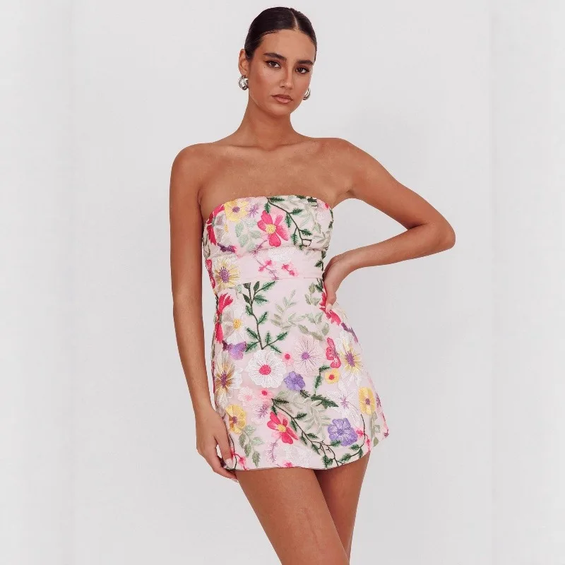 Women 2026 Spring Summer New Hot Selling Sexy Slim Fit Bandeau Spaghetti Strap Mini Dress Niche Elegant Floral Print Trendy Chic