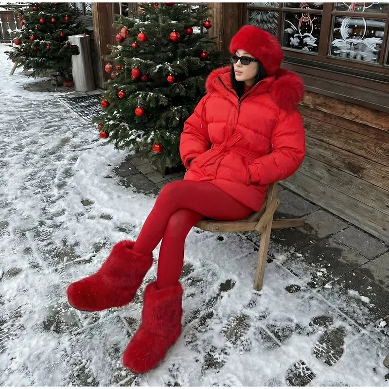 Kurze Damen-Winterjacke mit Kunstfellkapuze, Pelzkragen und Reißverschluss, Warme Outdoor-Bekleidung, Lässige Streetwear – Detail 18
