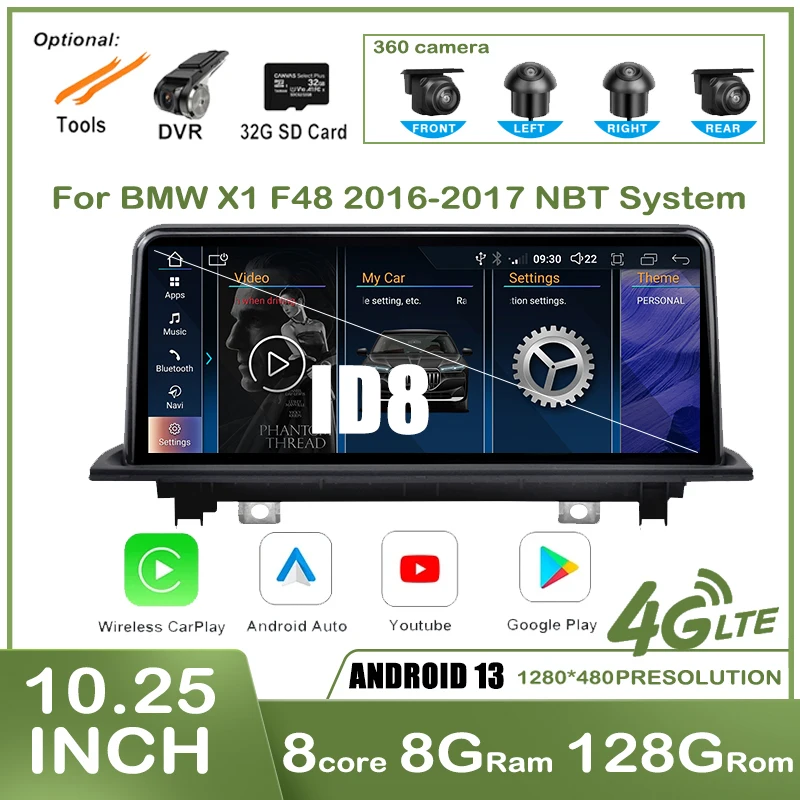 

10.25" Android 13.0 For BMW X1 F48 2016-2017 NBT System Radio Wireless Carplay 4G WIFI BT Auto Multimedia Player GPS Navigation