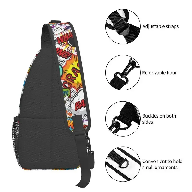 Custom Cool Comic Book Fun Shout Outs Sling Bags for Travel Hiking Men Graffiti Design Chest Crossbody Backpack Shoulder Daypack