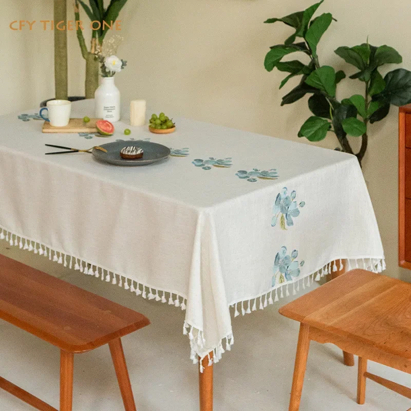 Nordic Embroidery Countryside Tablecloth Antifouling Rectangular Tablecloth Washable Oil Resistant Coffee Table Mat Table Cover