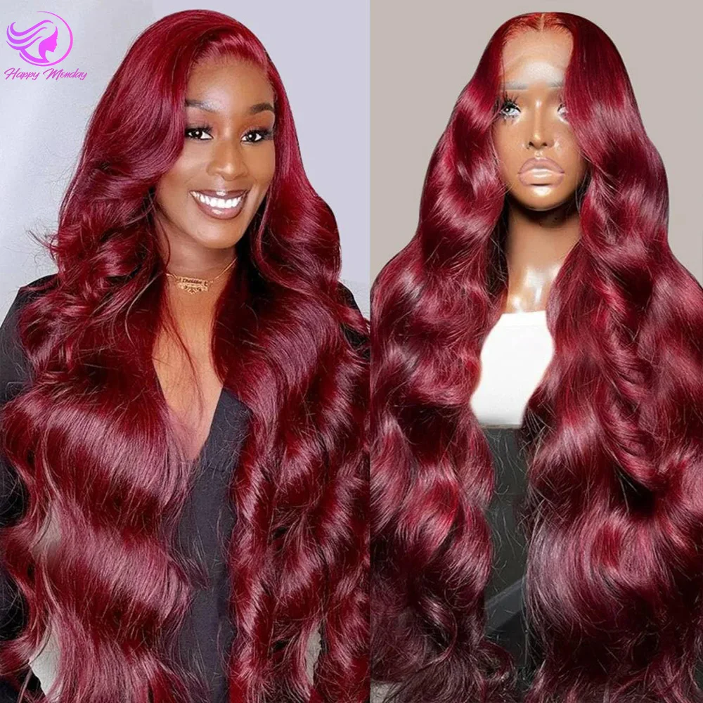 

Body Wave 99J Burgundy Lace Front Wigs Human Hair 180% Density 13x4 Glueless HD Transparent Wine Red Wigs for Women Human Hair