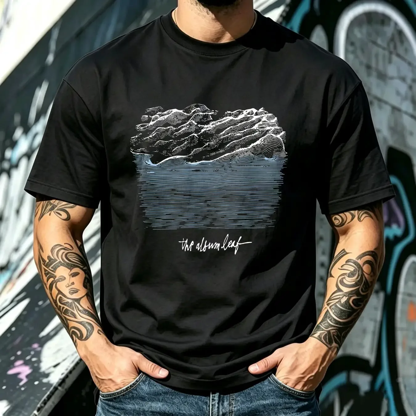 washed T Shirt THE ALBUM LEAF Between Waves NEW Relapse Records TS4462 long or short sleeves vintage Washed Versatile Casual