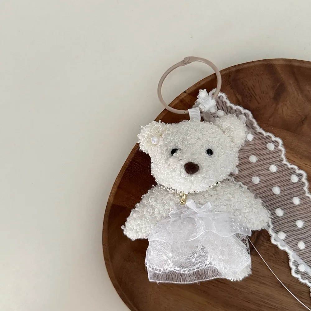 

Creative PP Cotton Lace Skirt Bear Keychain Pearl Bow Plush Rabbit Pendant Soft Korean Style Animal Key Buckle girls