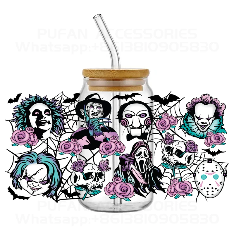 Horror Halloween DIY LOGO Cold Transfer Sticker UV DTF Cup Wraps Waterproof Decals High Adhesive