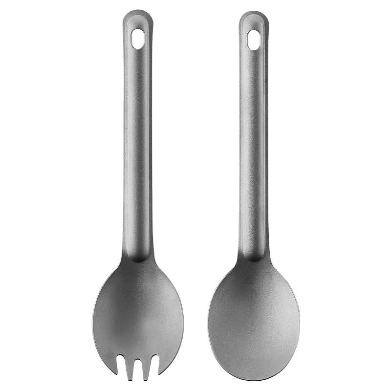 1 Stück 16,5 × 4,3 cm langer Titan-Gabel-Löffel mit Griff, tragbares, ultraleichtes Besteck für Picknick, Camping, Besteckwerkzeug im Freien