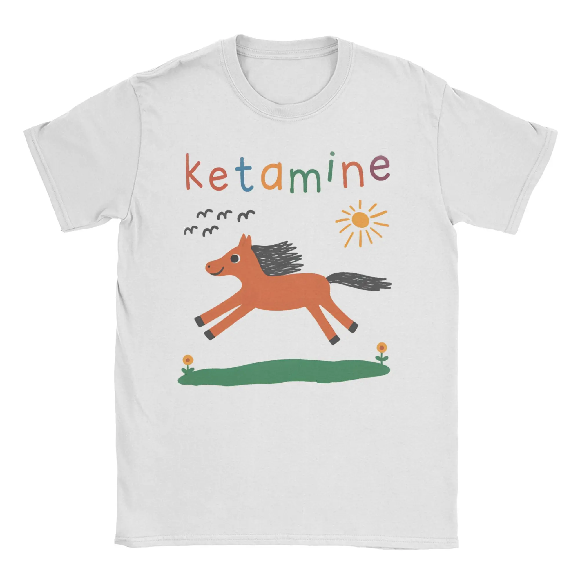 Ketamin Horse Cartoon T Shirt Men Women's Pure Cotton Hipster T-Shirts Crewneck  Tees Short Sleeve Clothes Plus Size