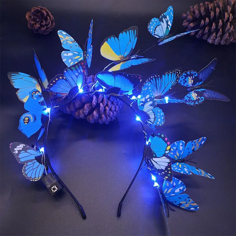 Glowing Butterfly Hair Accessories with LED for Girls Colorful Butterfly Hair Strap Birthday Party Bridal Wedding Headwear Decor