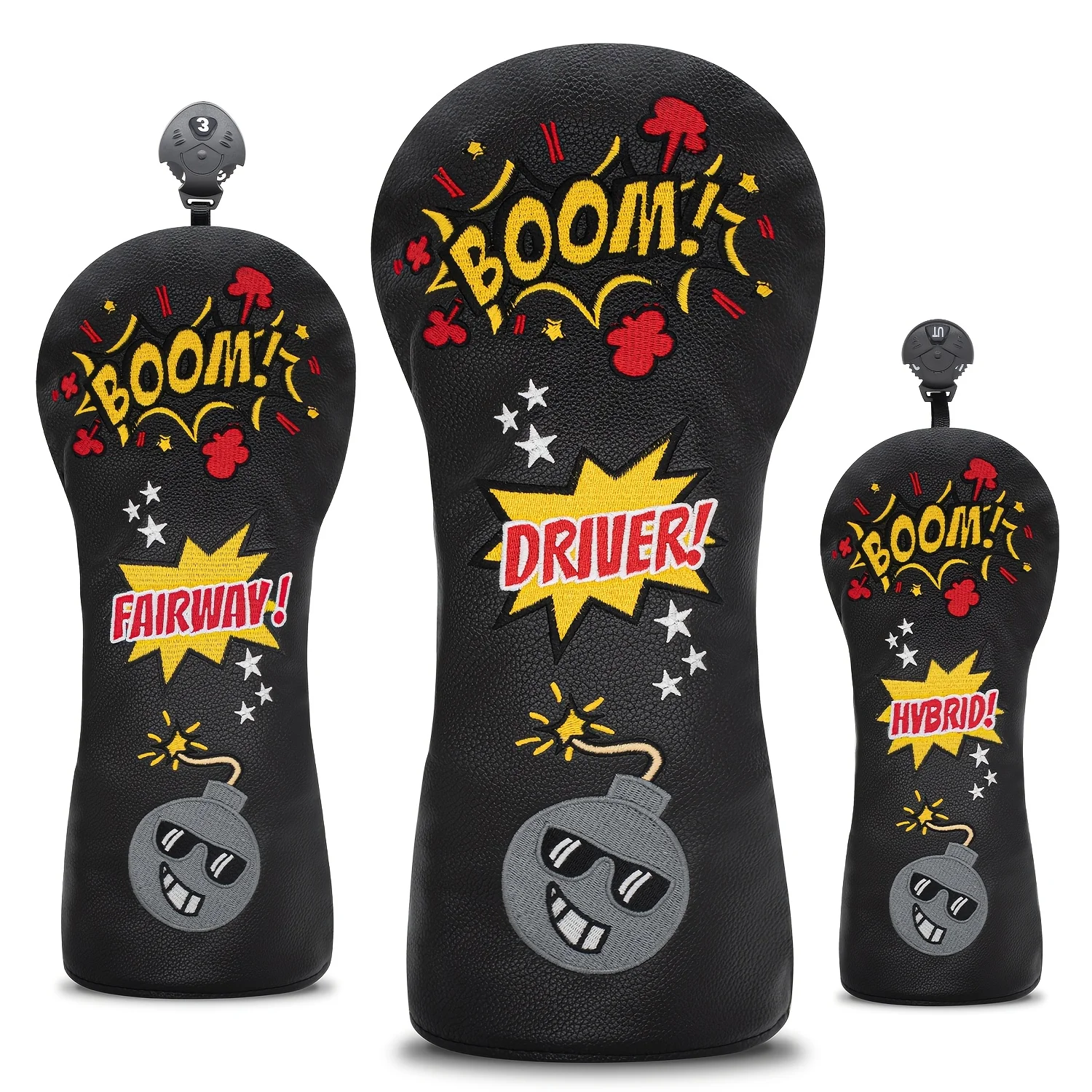 1pc/3pcs Golf Headcover - Golf Club Protective Cover Compatible for Woods- Self-Sealing Elastic Tip, Shockproof & Wear-Resistant