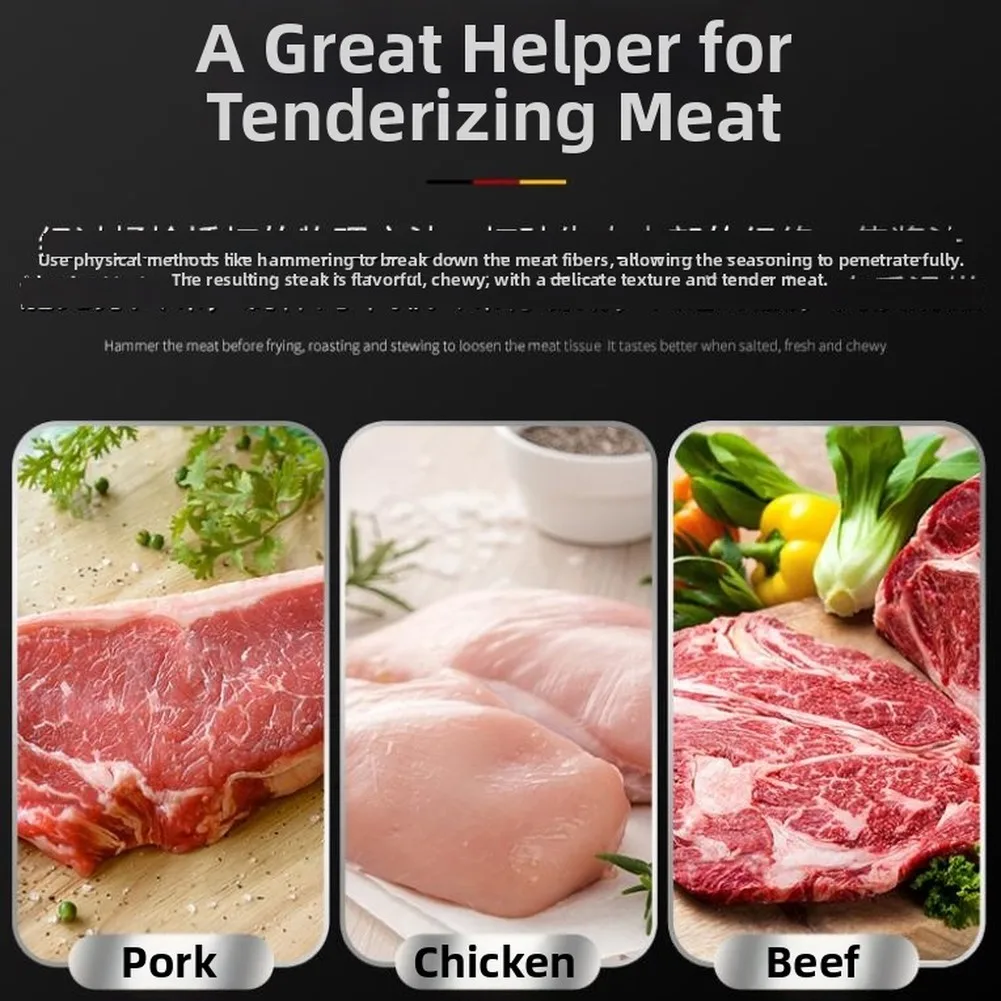 Stainless Steel Meat Tenderizer Hammer with 19 Large 37 Small Spikes for Breaking Down Fibers and Enhancing Marinade Absorption