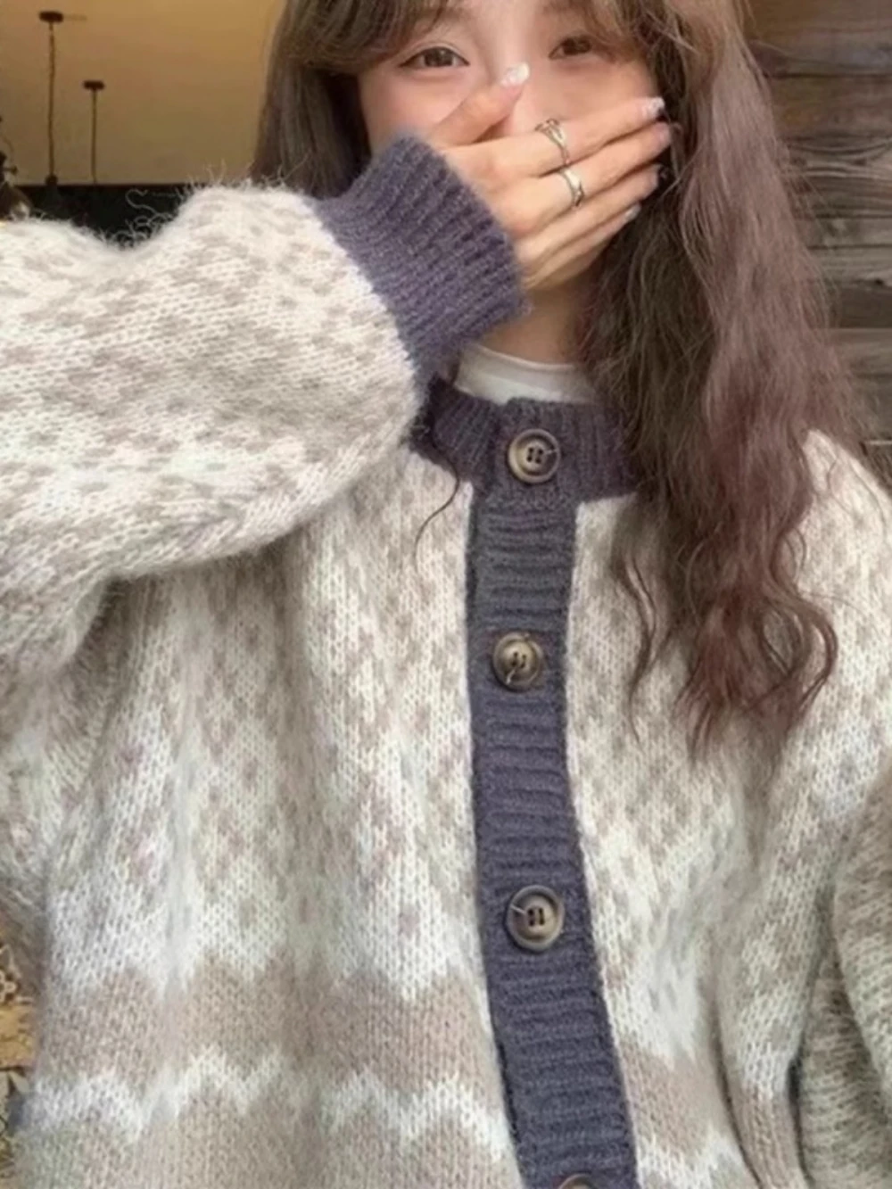 

Retro Bear Velvet Knitted Sweater Coat Women's Loose Style Spring Autumn Outerwear Comfortable Korean Version Long Sleeve Car...