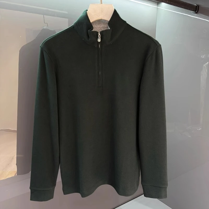 Camiseta de manga larga bordada con cuello alto y semi cremallera BC