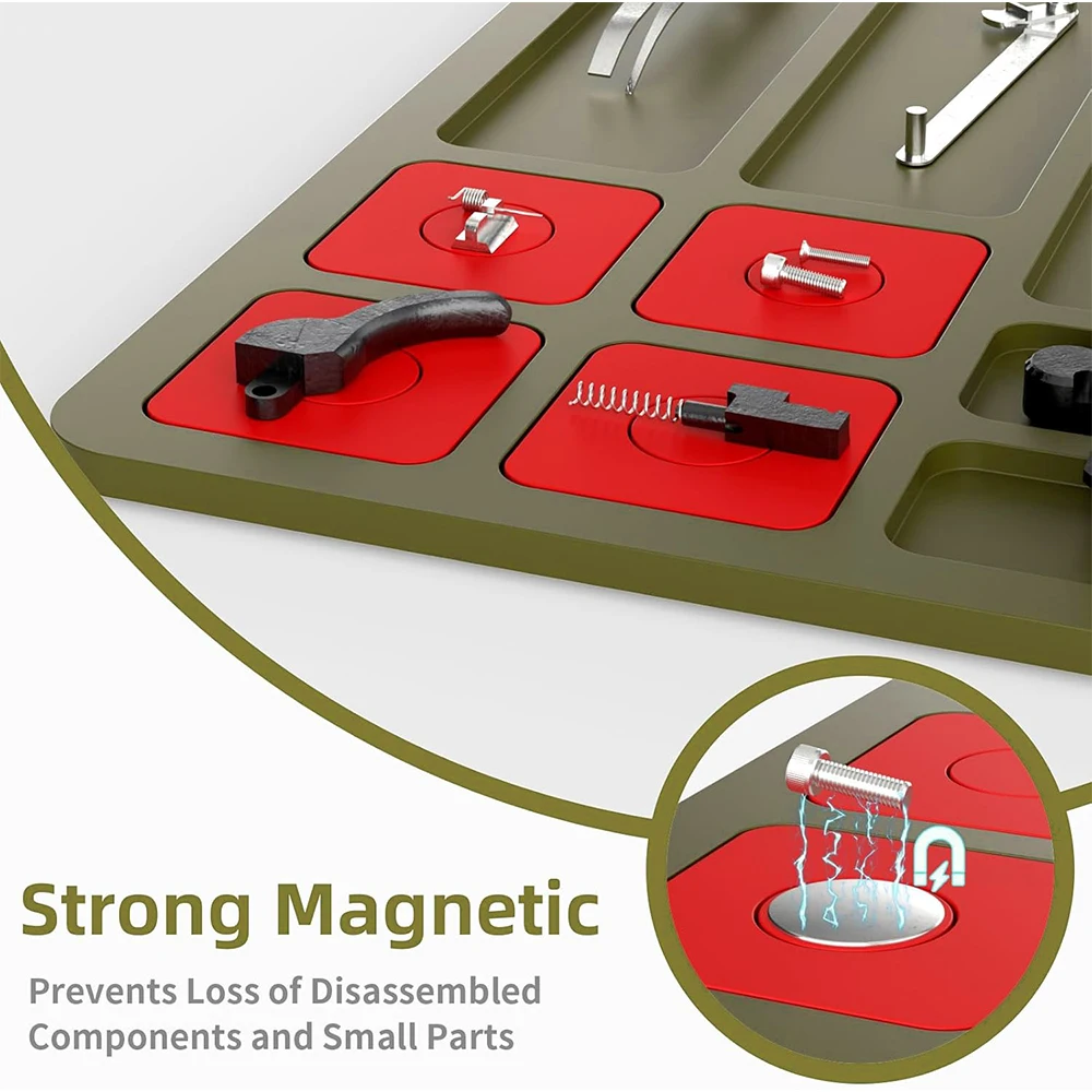 حصيرة تنظيف المسدس، وسادة إصلاح صيانة المسدس المغناطيسي مع صواني للأجزاء الصغيرة، حصيرة منضدة واقية مطاطية مضادة للانزلاق