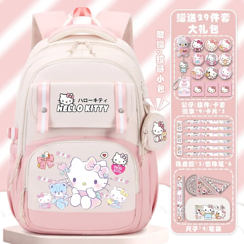 Sanrio Hello Kitty Cartoon Character Student Backpack, bonito Kitty impresso, mochila infantil, novo