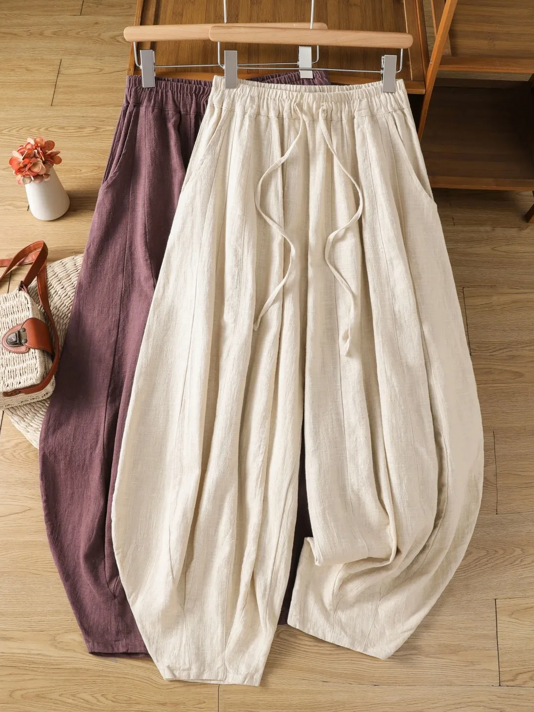 Loose Fit Wide Leg Cotton Linen Lantern Pants Women's Casual Comfortable Autumn Pants Hide Meat Slimming Long Pants