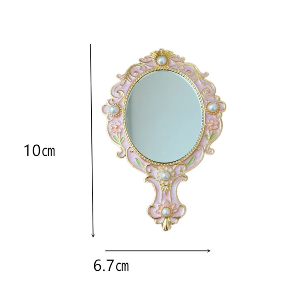 Europese Vintage Handheld Make-upspiegel Ovaal Gesneden Parel Decoratie Draagbare Reisspiegel Hoofse Stijl Thuis Room Decor Gift