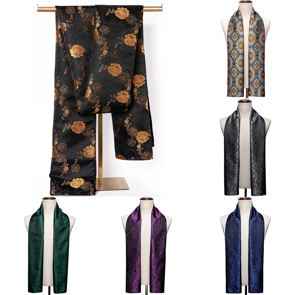 

Модный Шелковый шарф для мужчин, черный, золотистый, Цветочный, весенний, осенний жаккардовый аксессуар, 160*50 см, деловой стиль, блестящий, мужской подарок