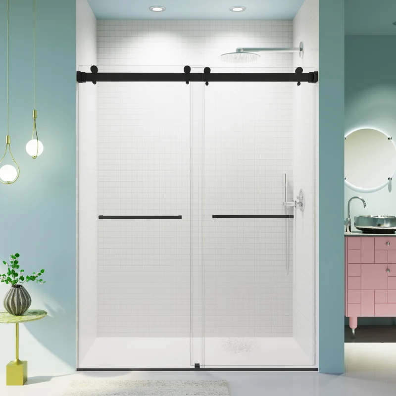 

For 56-60 inches *76 inches Frameless Double Sliding Shower Door in Matte Black , 3/8 inches (10mm) Thick SGCC Tempered Glass