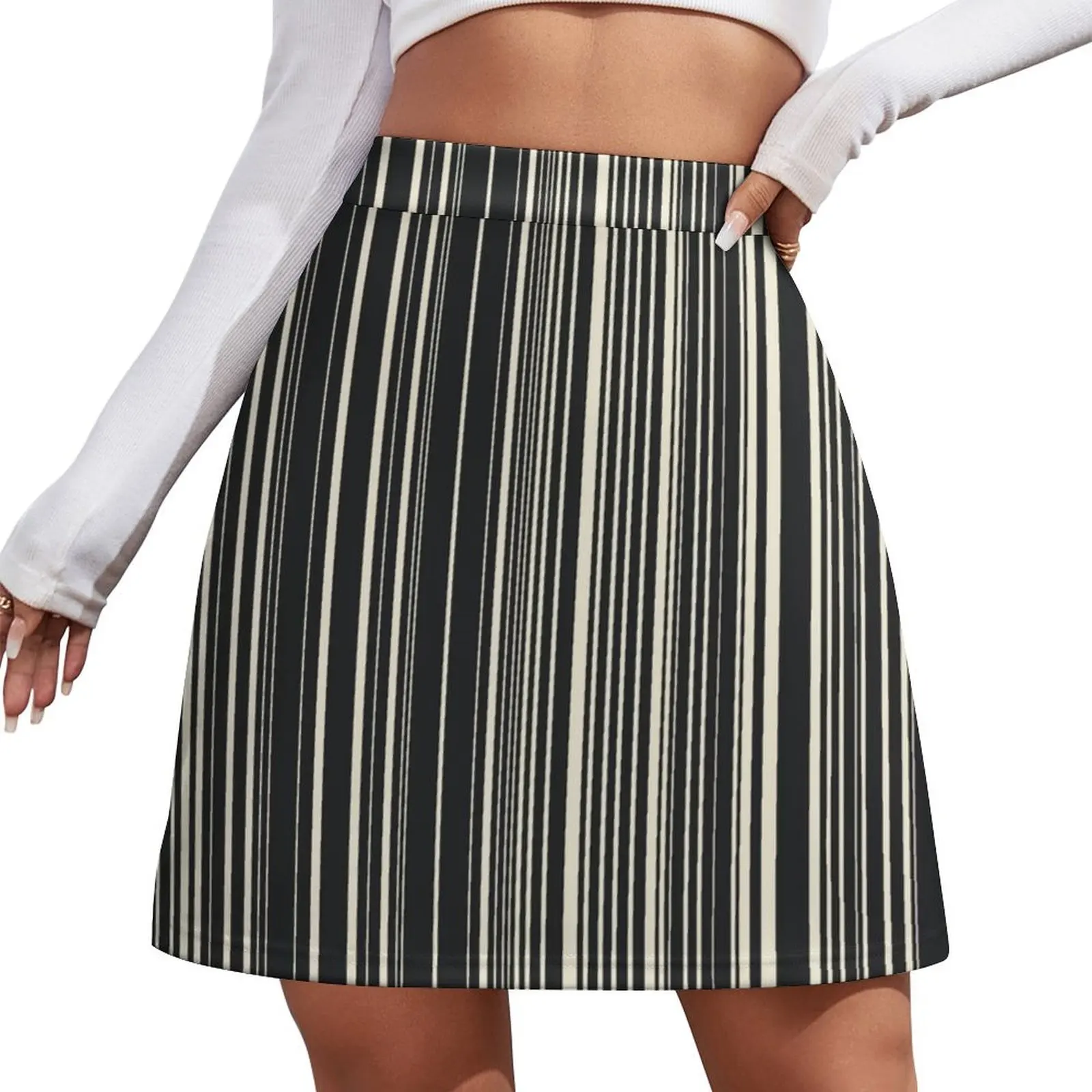 Retro TV Off Black and Cream Mini Skirt Clothing short skirt rave outfits for women Mini Skirt
