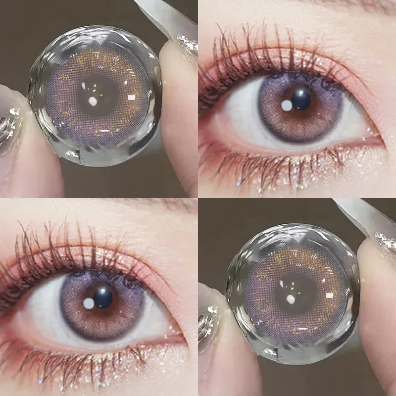 JeweLens 1 Paar Kontaktlinsen in Myopie-Violett-Rosa-Farbe, glitzernde kosmetische Augenlinsen für Schüler