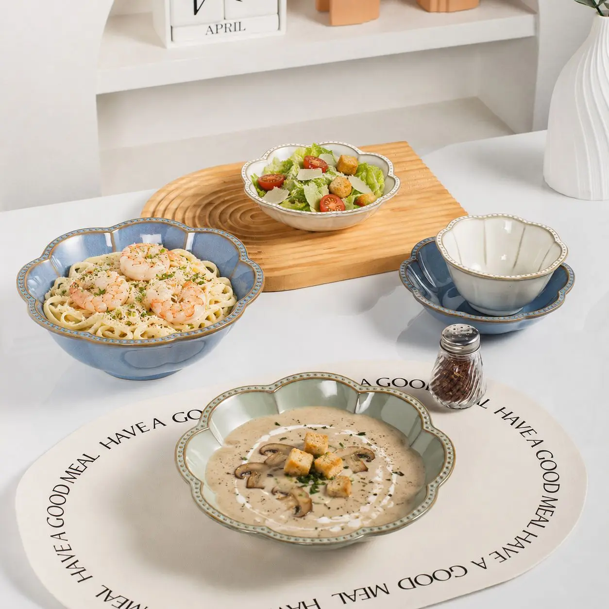 HYS Wind Kiln Change Lotus Leaf Series Tableware Household Ceramic Dishes  Dishes Rice Bowls Noodle Bowls Dishes