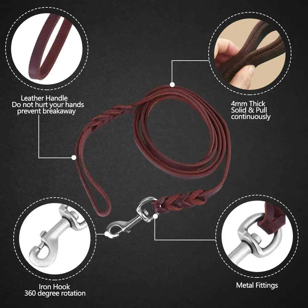 Hundeleine aus echtem Leder, lange Leinen für Hunde, geflochtenes Haustier-Walking-Training führt braun-schwarze Farben für mittelgroße und große Haustiere – Detail 8
