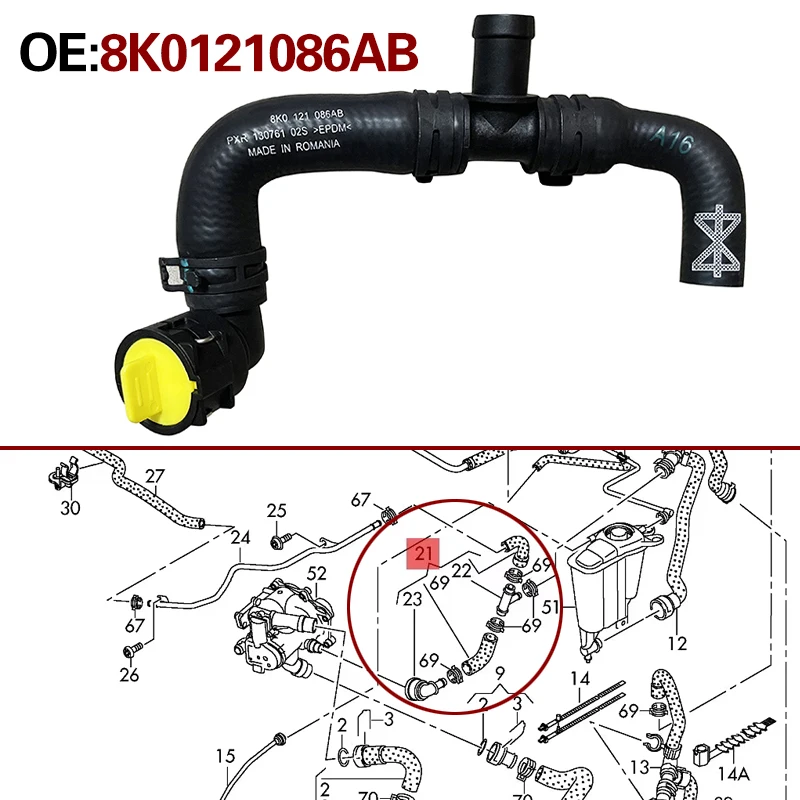 8K0121086AB for Audi A4 B8 A5 Q5 2009-2016 Engine coolant water pipe radiator upper water pipe antifreeze water pipe