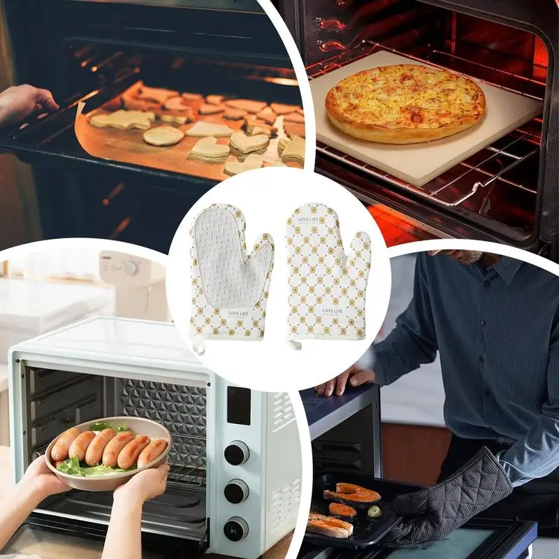 Kitchen Mitts For Oven High Heat Oven Mitts Anti-Slip Insulated Gripper Insulator Guard Pot Holders Gloves For Baking Grilling