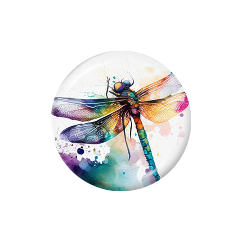 2023 New Dragonflies With Flowers 10 Pcs 12mm/16mm/18mm/20mm/25mm/30mm Round Photo Glass Cabochon Demo Flat Back Making Finding