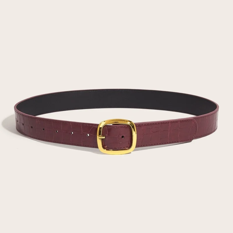 PULeather Belt for Women Vintage British Style Gold Buckle  Simple and FashionableCompatible with Dresses Pencil Skirts