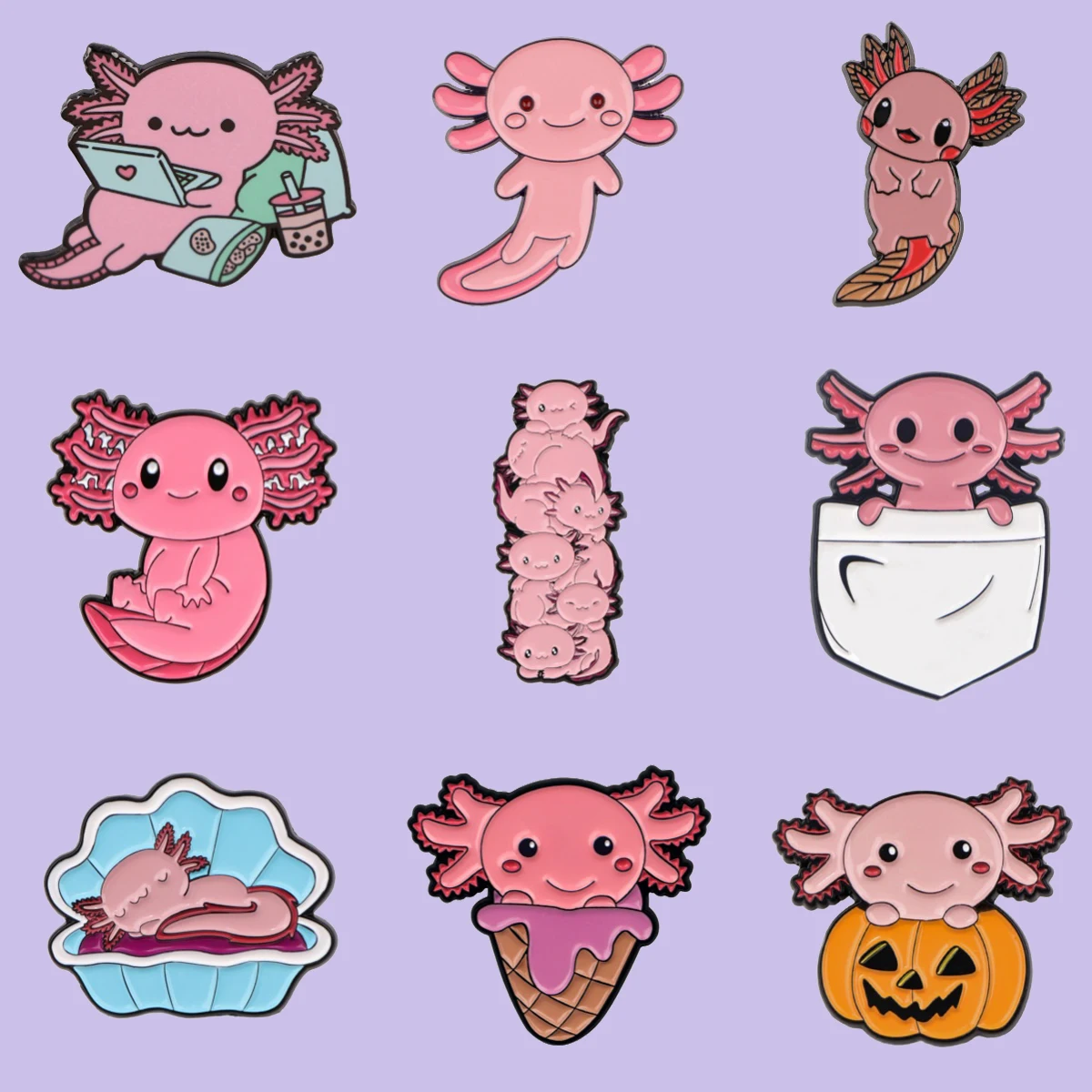 Axolotl Emaille Pin Anstecknadeln Niedliche Metall Brosche Abzeichen Auf Rucksack Kostüm Zubehör Modeschmuck Freunde Geschenke