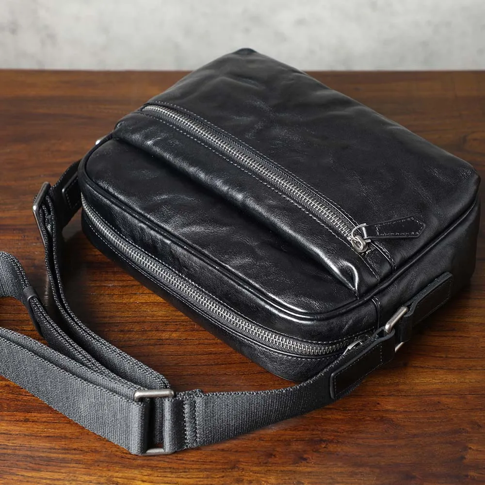 Echte Leder-Umhängetasche für Herren, einfache Rindsledertasche, hochwertiges, pflanzlich gegerbtes Leder, modischer Casual-Stil. – Detail 10