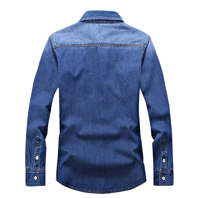 Spring Men's Denim Shirt High Quality Solid Color Washed Denim Coats Business Casual Long Sleeved Men Shirts 4XL Men Clothing