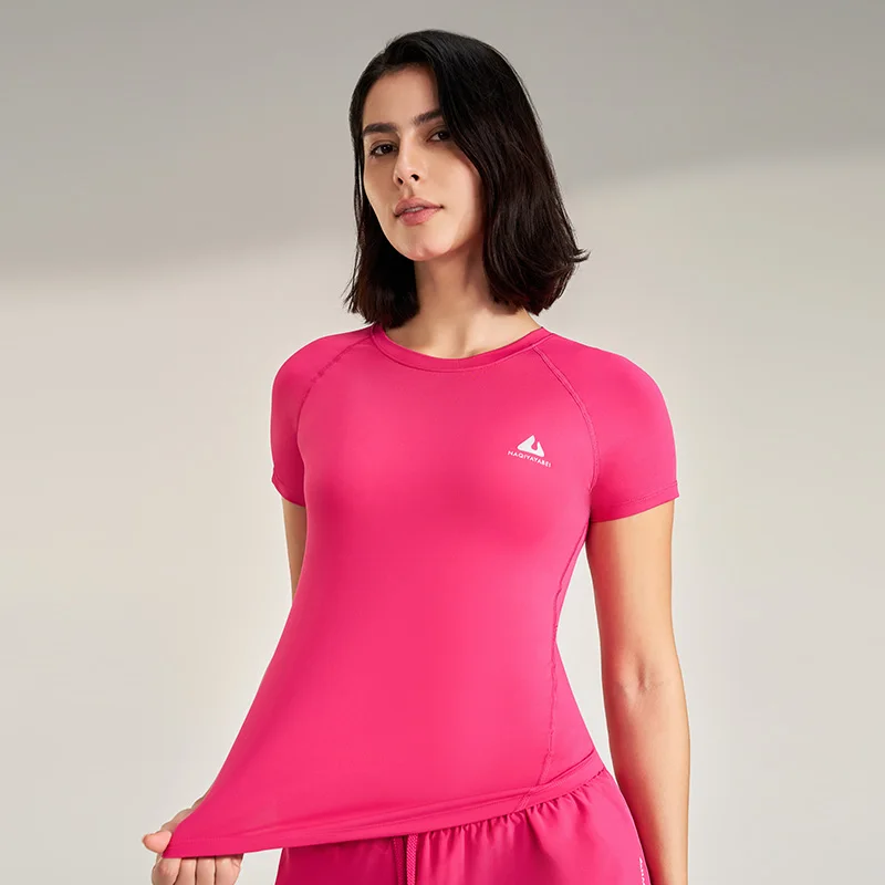 Round neck solid colour short sleeve sweatshirt women\'s gym breathable yoga clothes outdoor training clothes yoga short sleeve