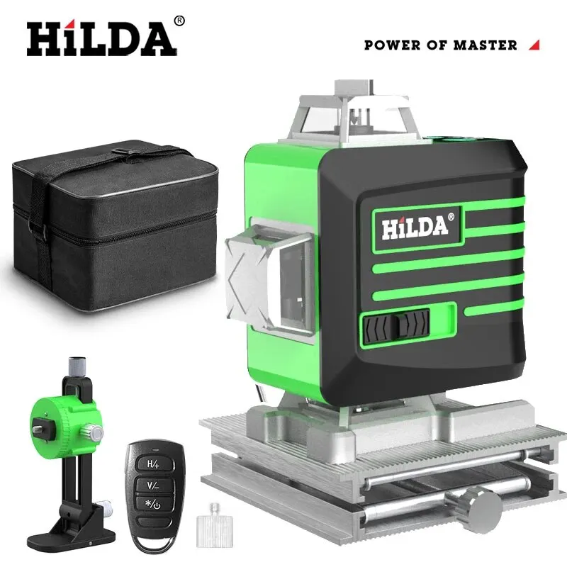 HILDA Laser Level Mini 12/16 Lines 3D/4D Self-Leveling 360 Horizontal And Vertical Cross Super Powerful Portable Green Laser