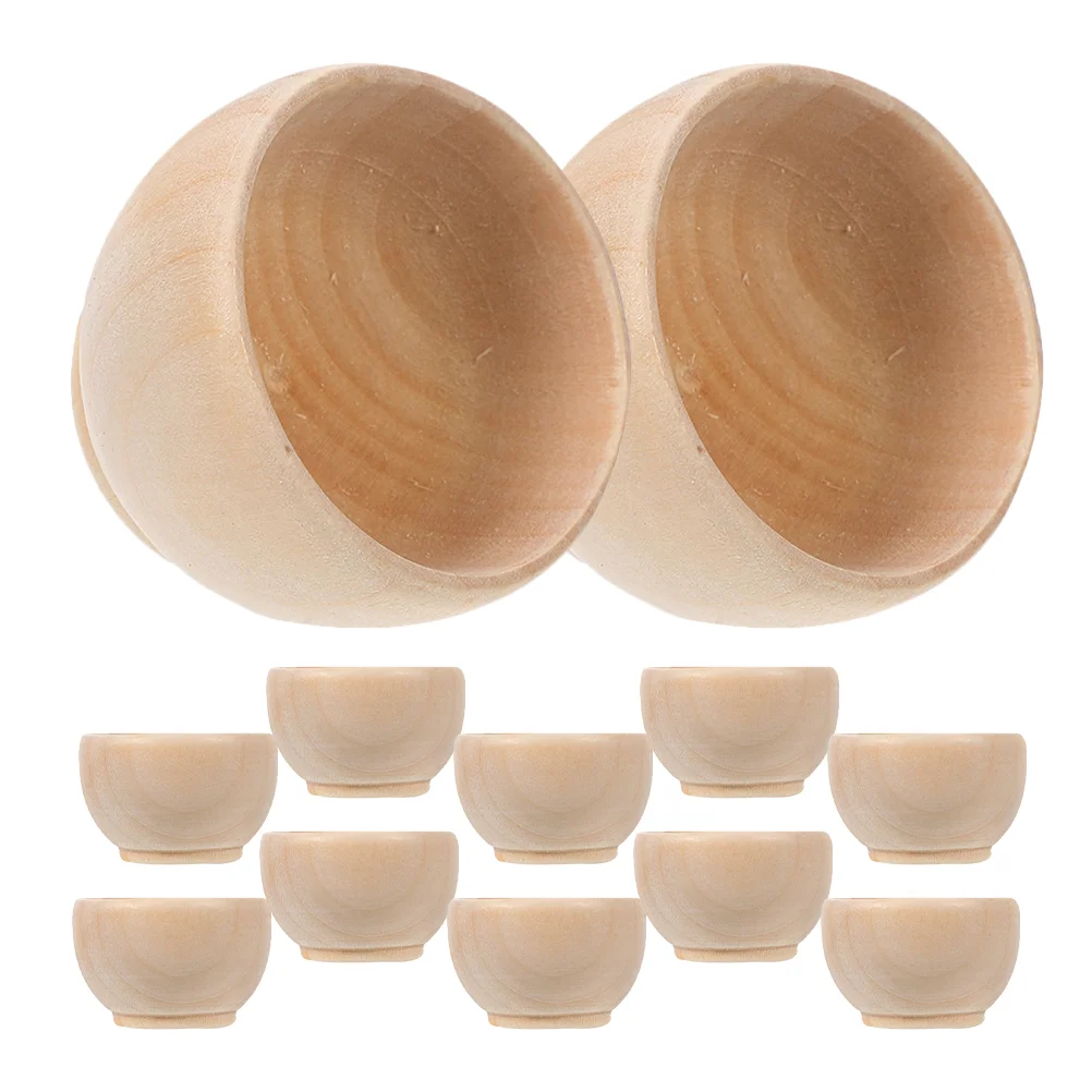 

12 Pcs Wooden Bowl Model Toy Unfinished Bowls Delicate Simulated Kitchen Toys Mini Cutlery Child