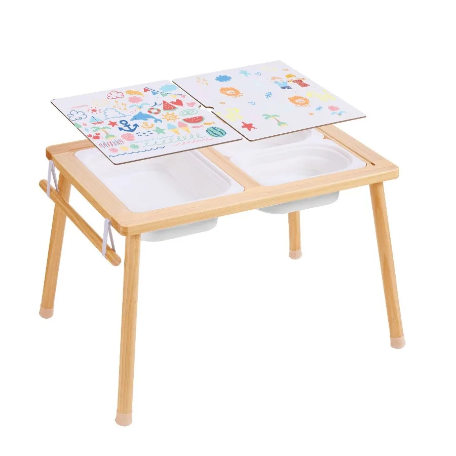 

Sensory Table for Toddlers Activity Table with 3 Foldable Storage Bins Paper Roll Holder Indoor Outdoor Play Sand and Water Ta