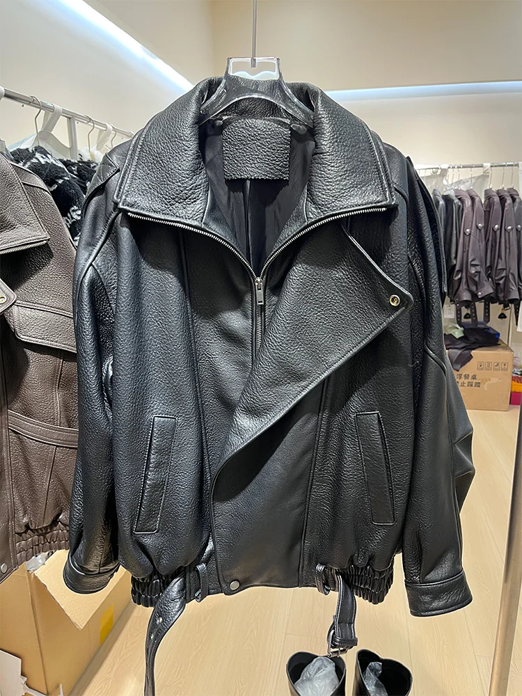 سترة نسائية من جلد الغنم الطبيعي الحقيقي الطبيعي ملابس خروج نسائية سترة من الجلد سترة منفوخة